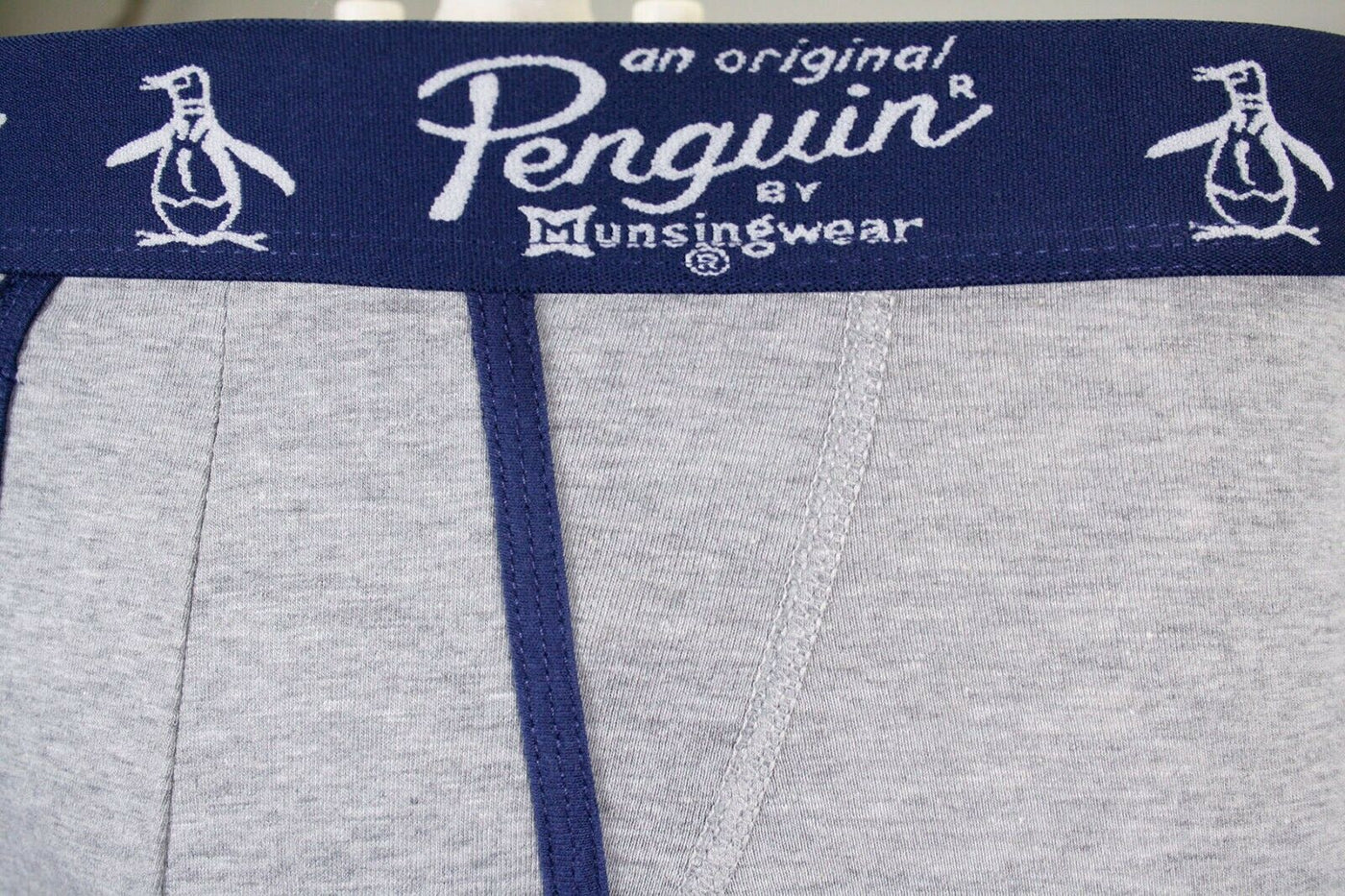 Original Penguin Men's Grey With Navy Open Fly Boxer Brief (S02)