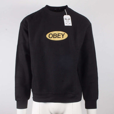 Obey Men's Black Yellow Badge Inside Out Crew Neck L/S Sweater (S08)