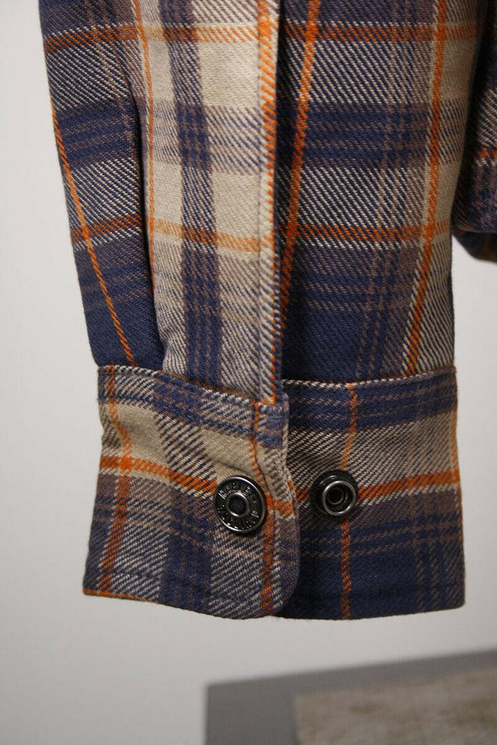 HD Branded Women's Navy Orange Tan Plaid L/S Woven Shirt Jacket