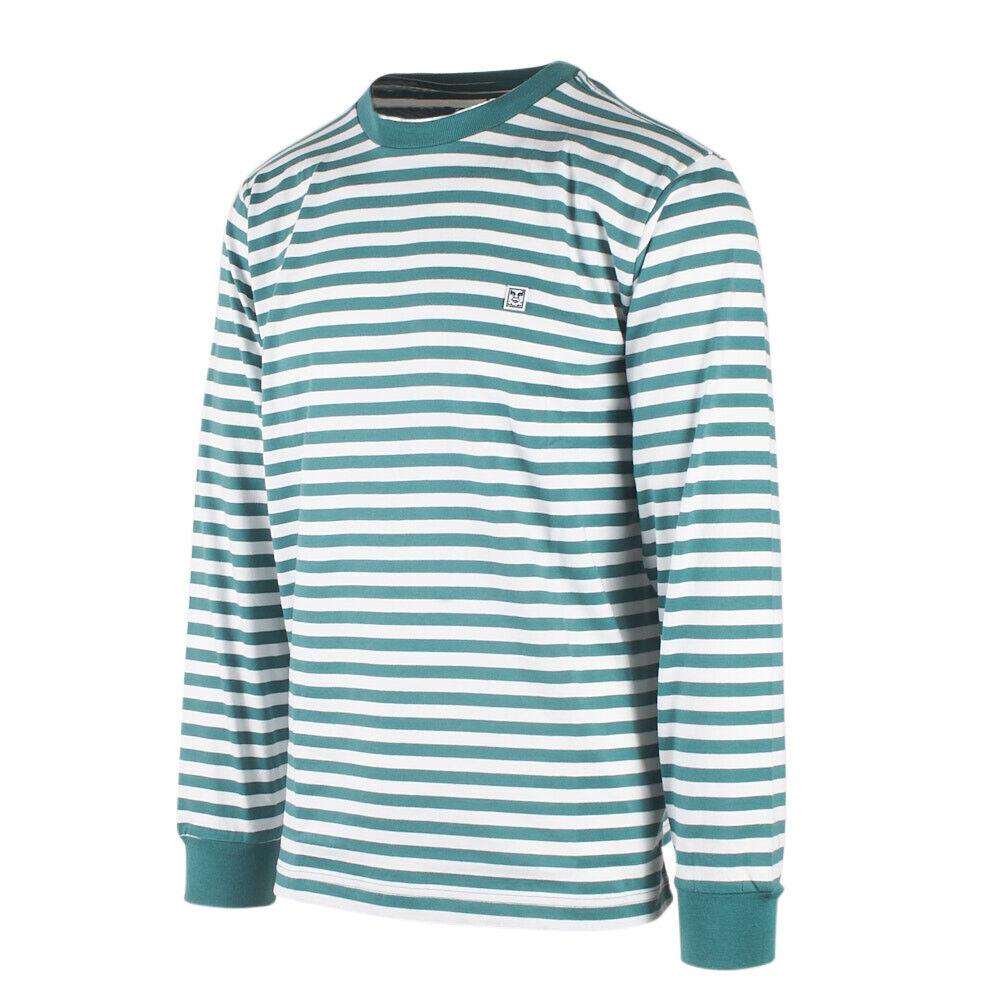 Obey Men's Green White 89 Icon II Striped Crew Neck L/S T