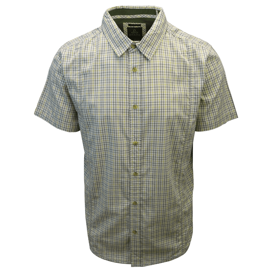 prAna Men's Chartreuse Green Box Plaid S/S Woven Shirt (Slim Fit) S01