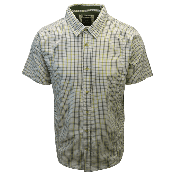 prAna Men's Chartreuse Green Box Plaid S/S Woven Shirt (Slim Fit) S01