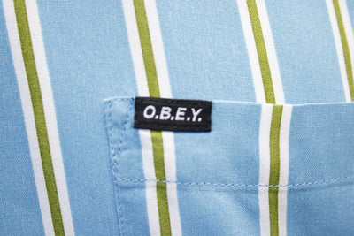 OBEY Men's Turquoise & Green Vertical Striped S/S Woven S11