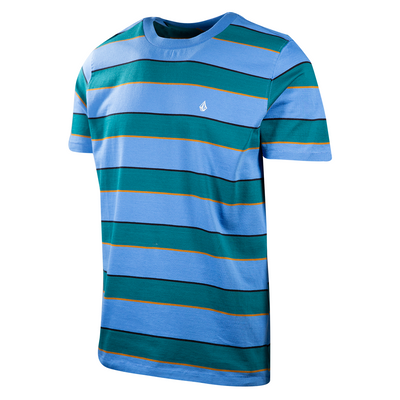Volcom Men's Blue Green Gold Black Striped S/S T-Shirt (S14)