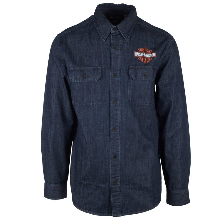 HD Branded Men's Dark Indigo Bar & Shield Denim L/S Woven Shirt (S50)