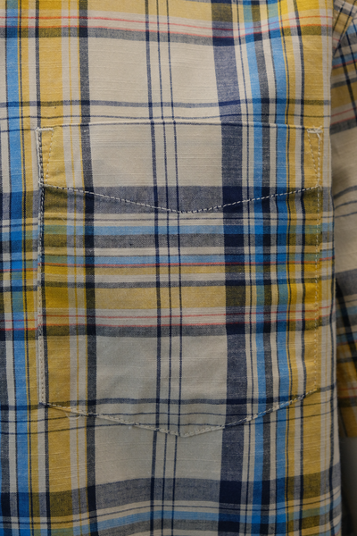 prAna Men's Mustard Blue Beige Plaid S/S Woven Shirt (S26)