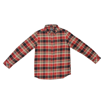 O'Neill Boy's Red Black Brown Plaid L/S Flannel Shirt (Retail $40)