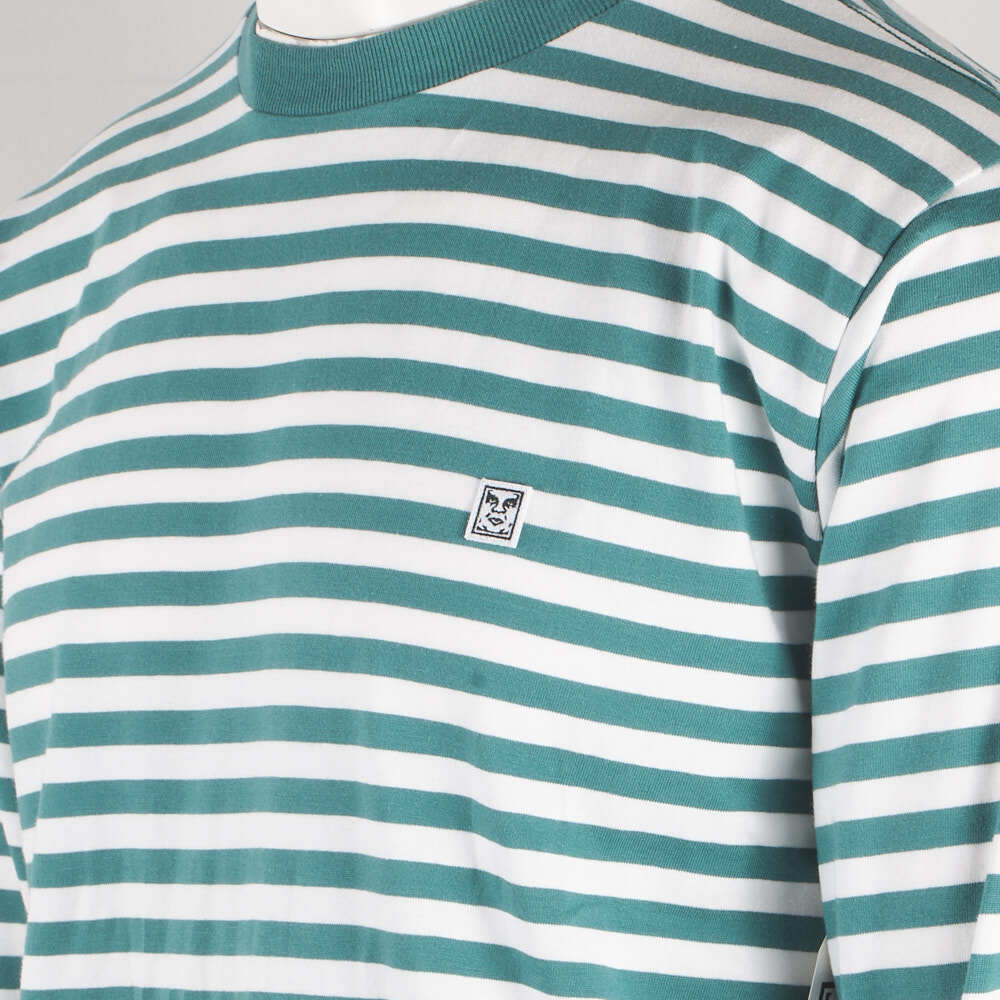 Obey Men's Green White 89 Icon II Striped Crew Neck L/S T-Shirt