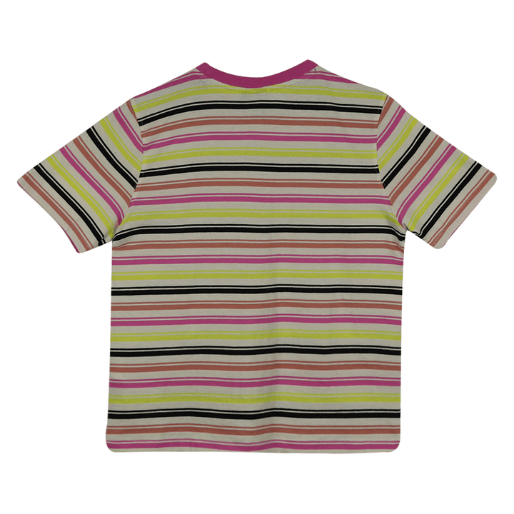 Volcom Girl's Yellow & Pink Multicolour Striped S/S T-Shirt (S01)