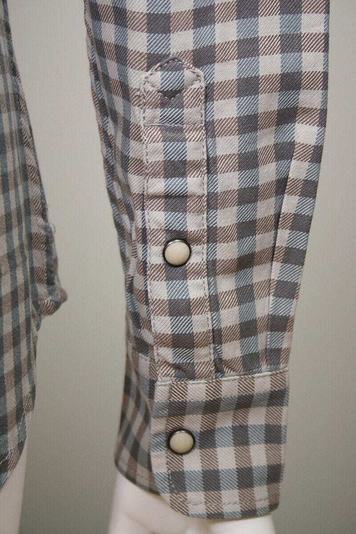 HD Branded Women's Grey Blue Plaid L/S Woven Shirt