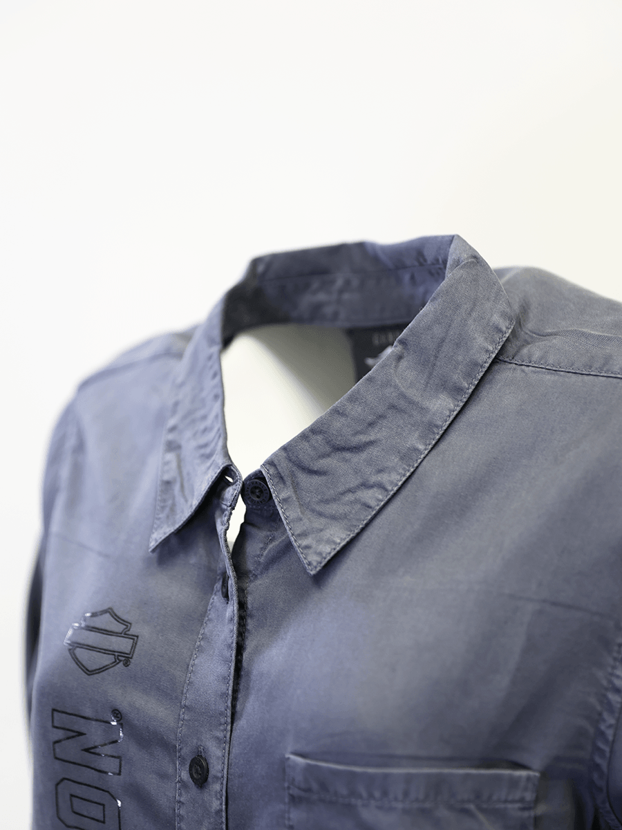 HD Branded Women's Solid Grey Vertical Text L/S Woven Shirt (S04)