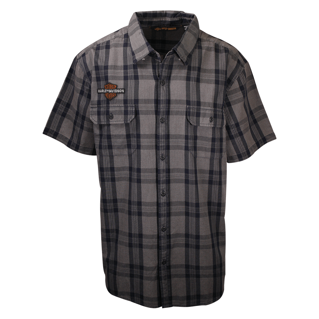 HD Branded Men's Grey Navy Plaid S/S Woven Shirt