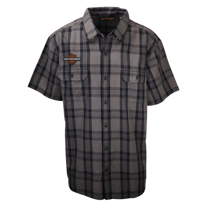 HD Branded Men's Grey Navy Plaid S/S Woven Shirt