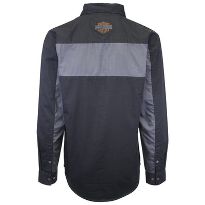 Harley-Davidson Men's Black Grey Two-Tone Copper Block L/S Woven Shirt (S04)