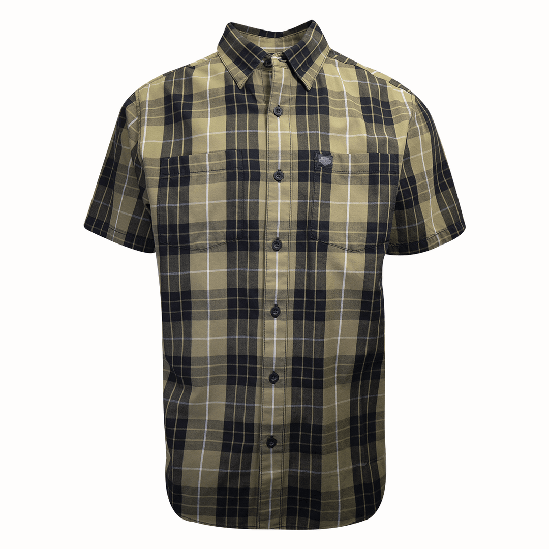 HD Branded Men's Metallic Sunburst Green Plaid S/S Woven Shirt (S10)