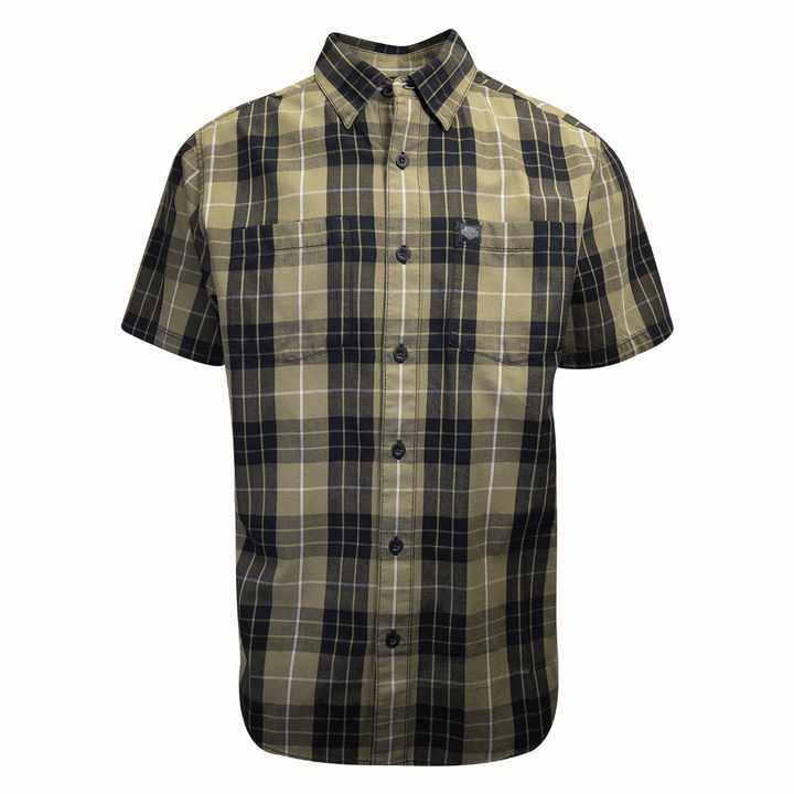 HD Branded Men's Metallic Sunburst Green Plaid S/S Woven Shirt (S10)