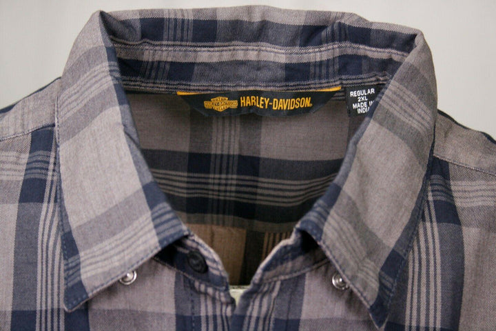 HD Branded Men's Grey Navy Plaid S/S Woven Shirt