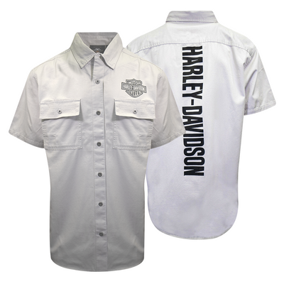 Harley-Davidson Men's Solid Light Grey S/S Woven Shirt (S03)