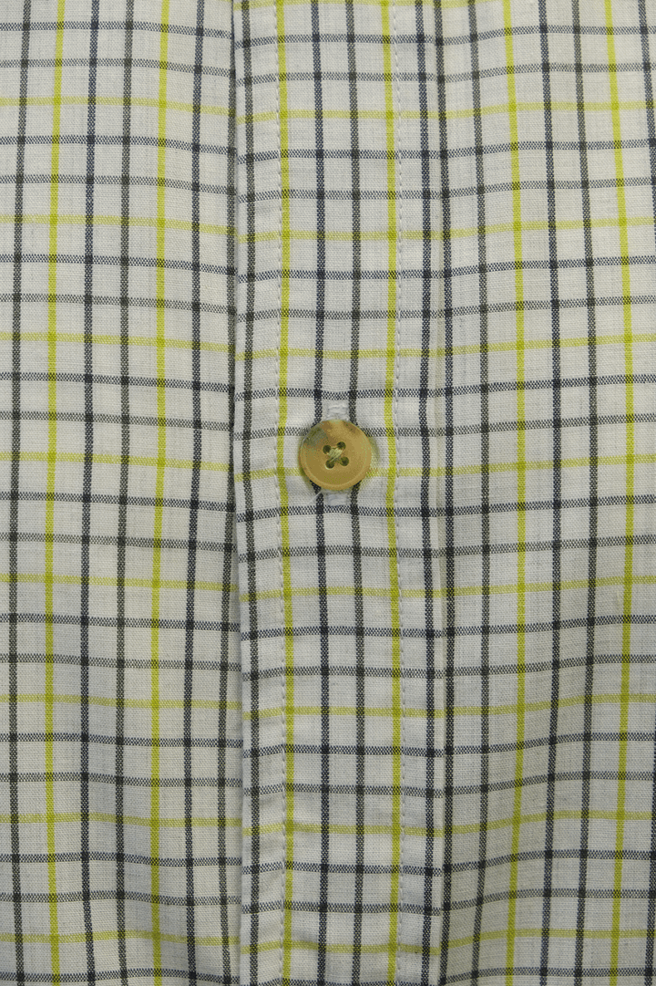 prAna Men's Chartreuse Green Box Plaid S/S Woven Shirt (Slim Fit) S01