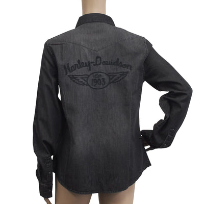 Harley-Davidson Women's Charcoal Circular Stud Denim L/S Woven Shirt