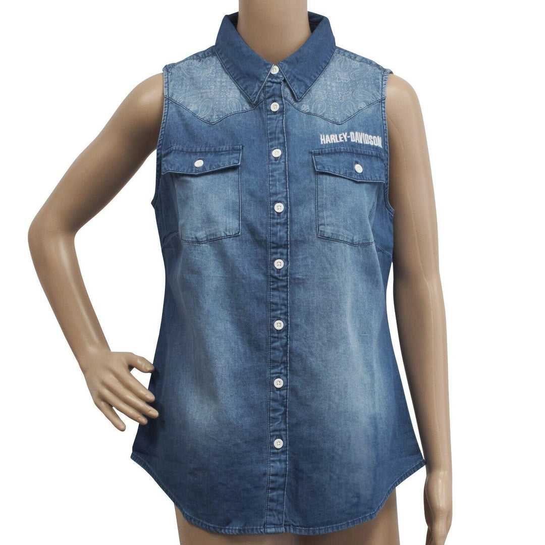 HD Branded Women's Geometric Pattern Denim Sleeveless Vest
