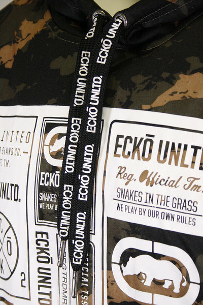 Ecko Unltd. Men's Green Tan Snakes In The Grass Camo Pull Over Hoodie (S05) Size Medium
