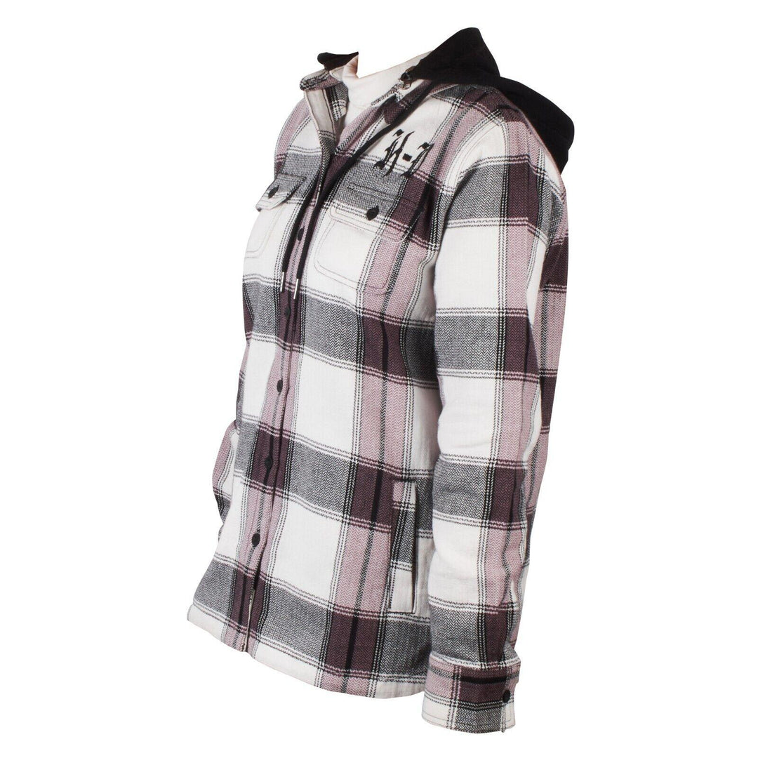 HD Branded Women's H-D Cream Purple Plaid Hooded L/S Shirt Jacket