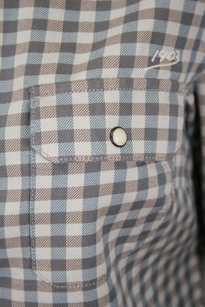 HD Branded Women's Grey Blue Plaid L/S Woven Shirt