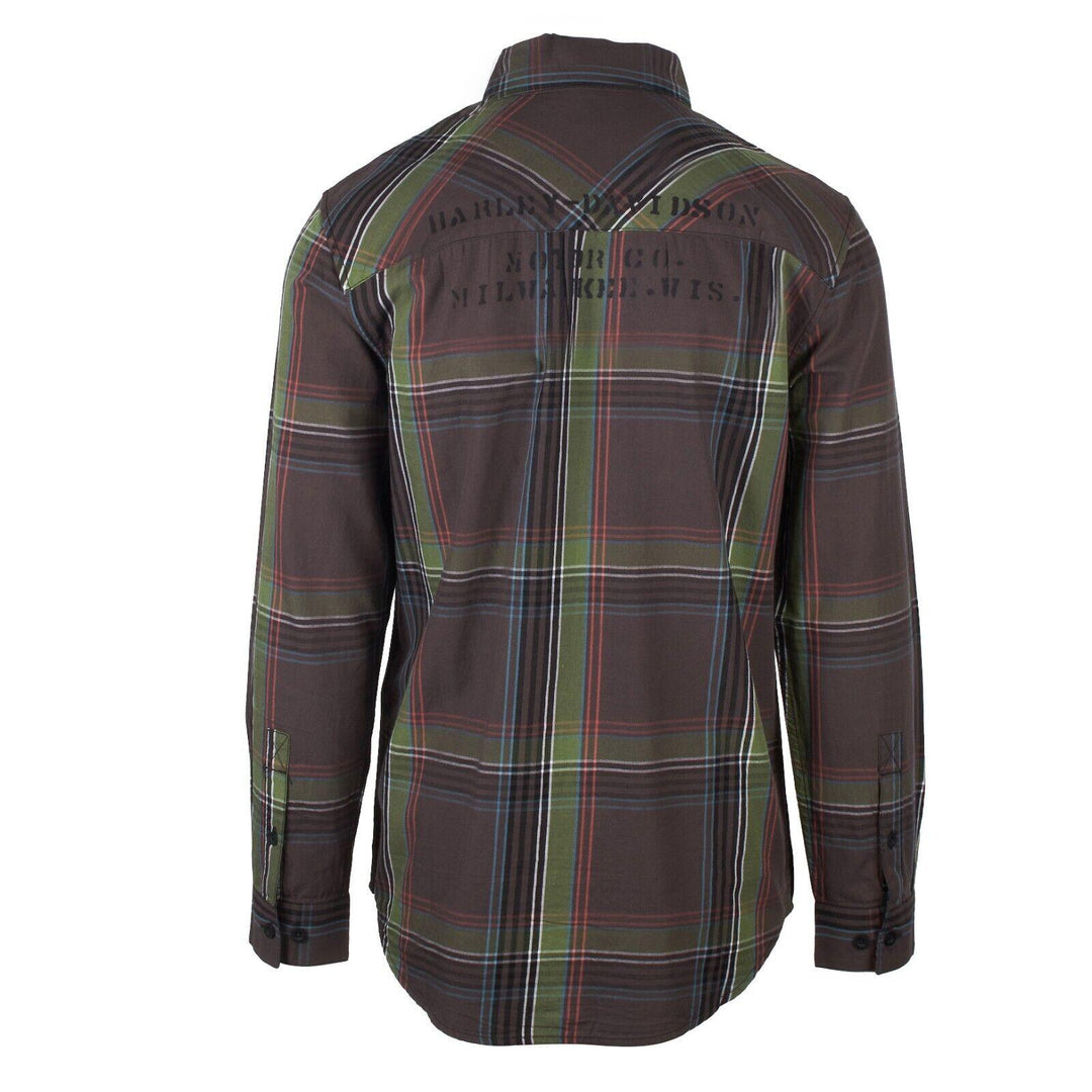 HD Branded Men's Stencil Plaid L/S Woven Shirt (S43)