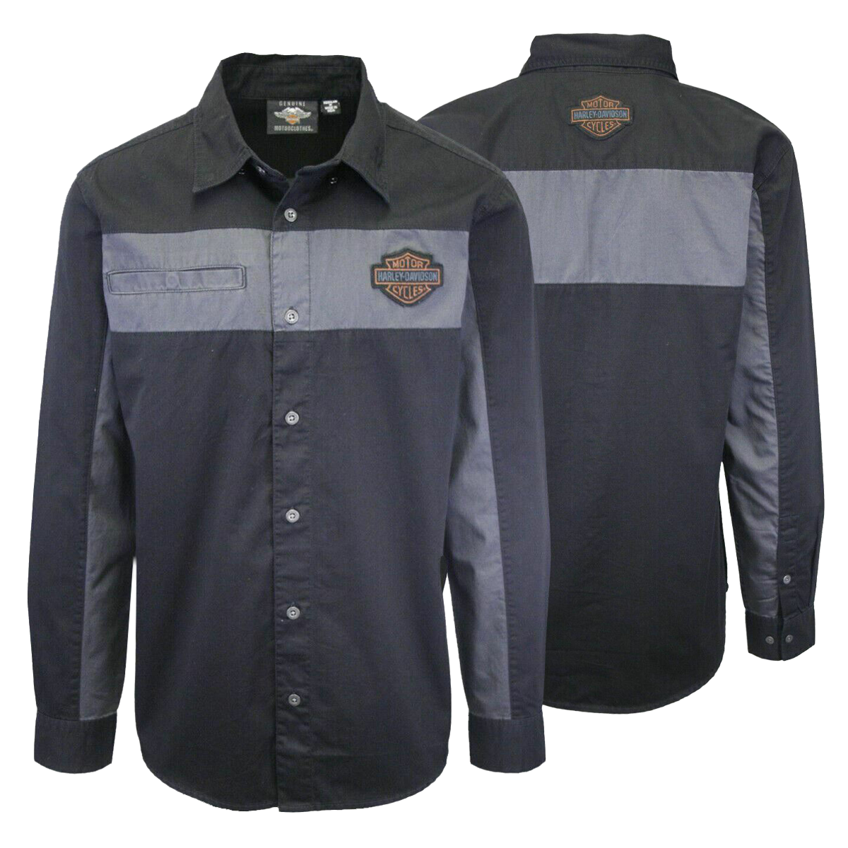 Harley-Davidson Men's Black Grey Two-Tone Copper Block L/S Woven Shirt (S04)