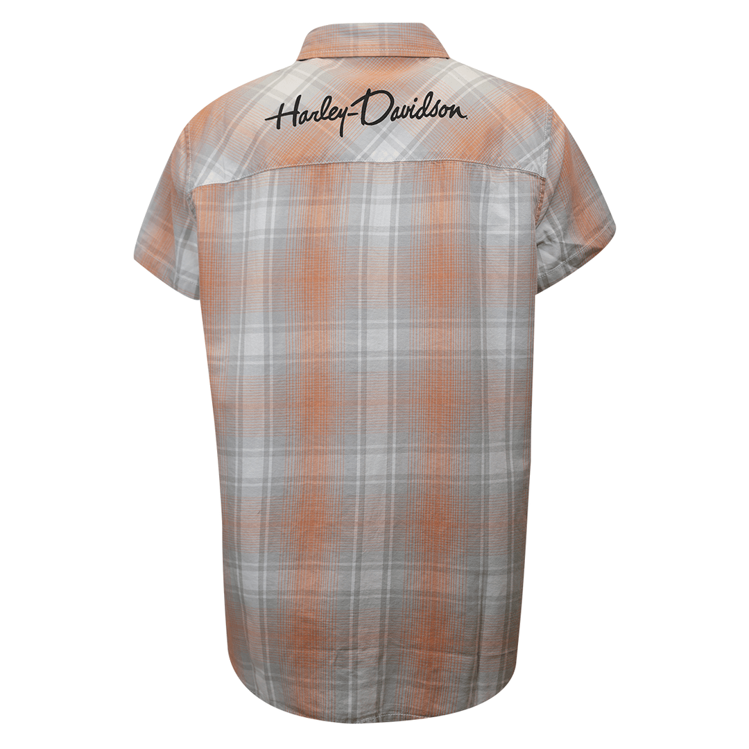HD Branded Women's Coral Grey Plaid S/S Woven Shirt (S01)