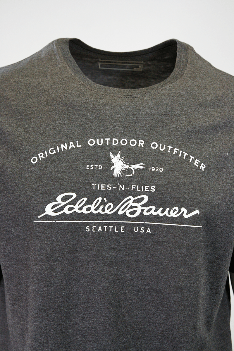 Eddie Bauer Men's 2 Pack Dark Grey Graphic & Sage Green Crew S/S T-Shirt (S02)