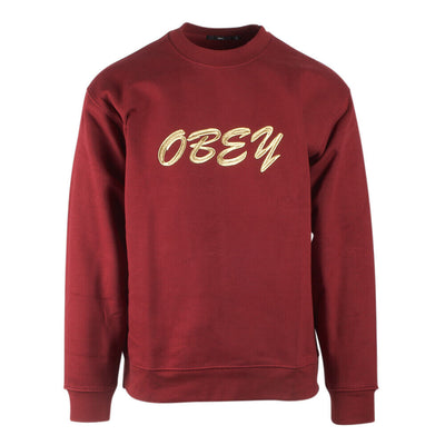 Obey Men's Red Gold Text Crew Neck L/S Sweater (S06B)
