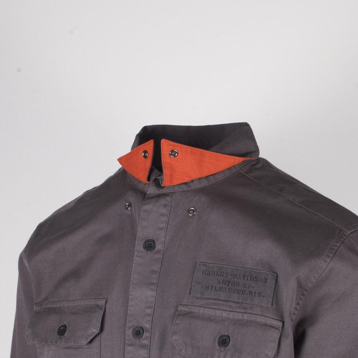 HD Branded Men's Steel Blue Stencil L/S Woven Shirt (S46)