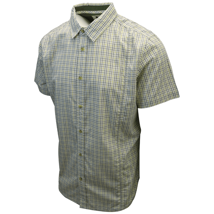 prAna Men's Chartreuse Green Box Plaid S/S Woven Shirt (Slim Fit) S01