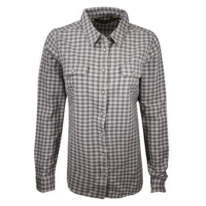 HD Branded Women's Grey Blue Plaid L/S Woven Shirt