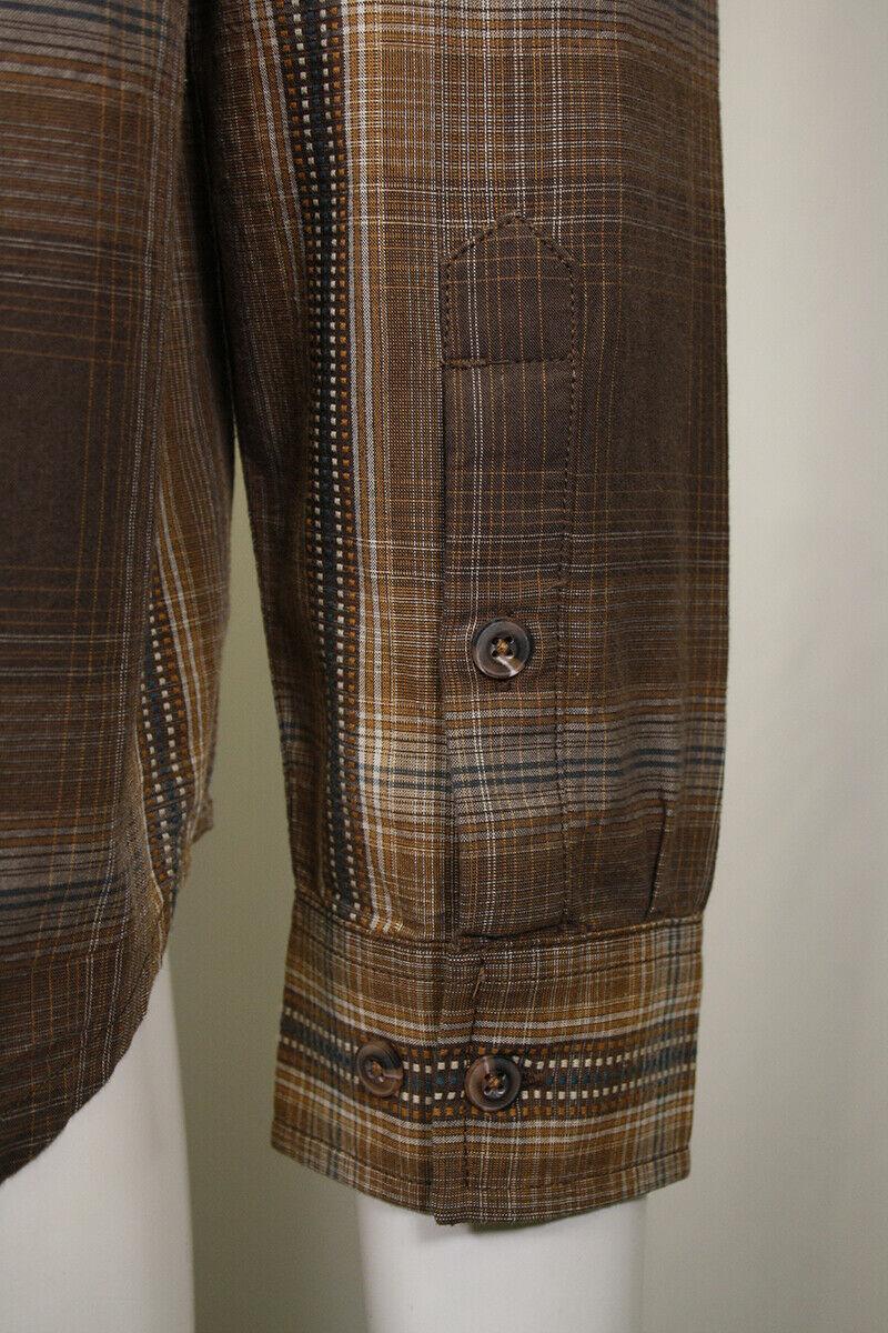 prAna Men's Brown Orange Blue Plaid L/S Woven Shirt (S63)