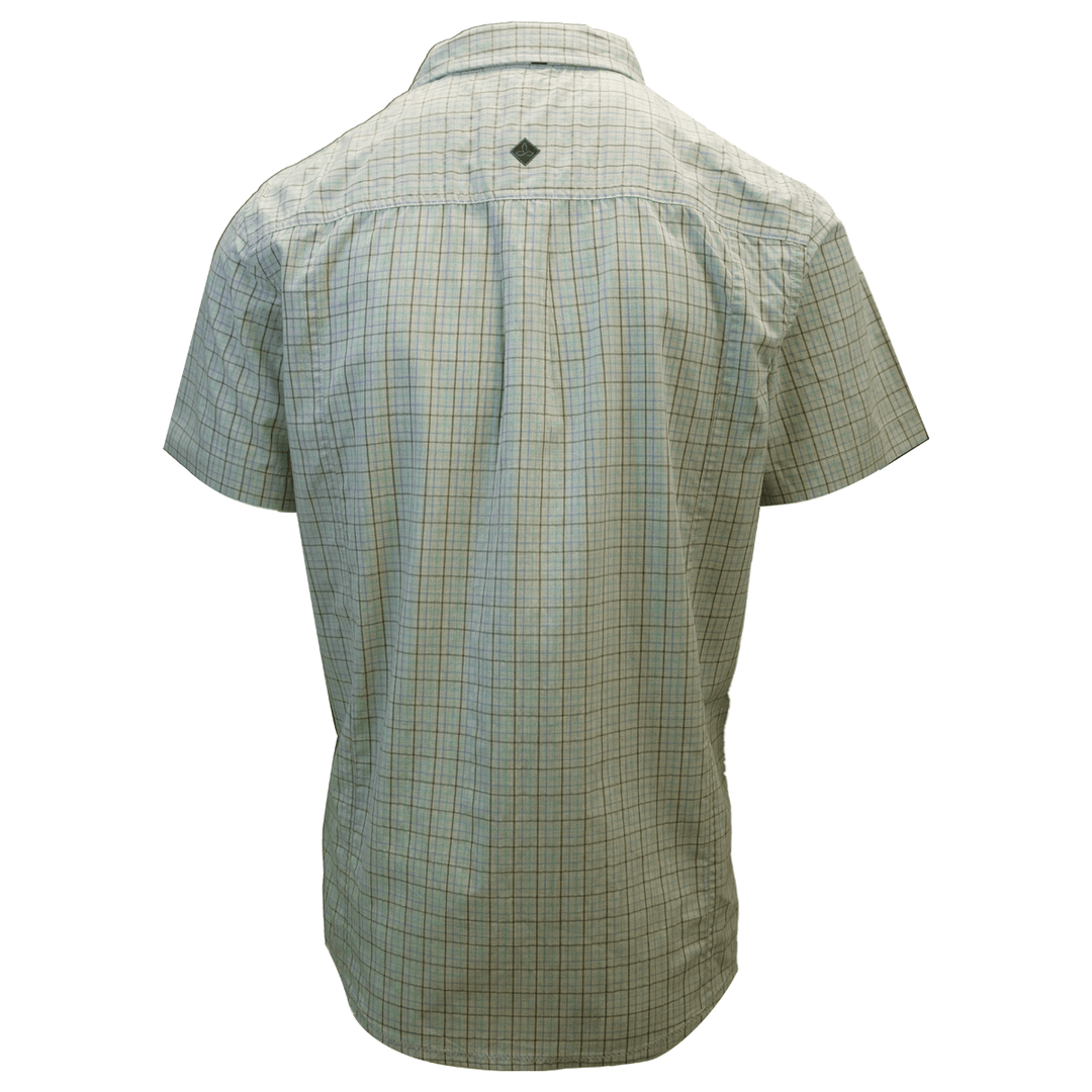 prAna Men's Cyan Box Plaid S/S Woven Shirt (Slim Fit) S03