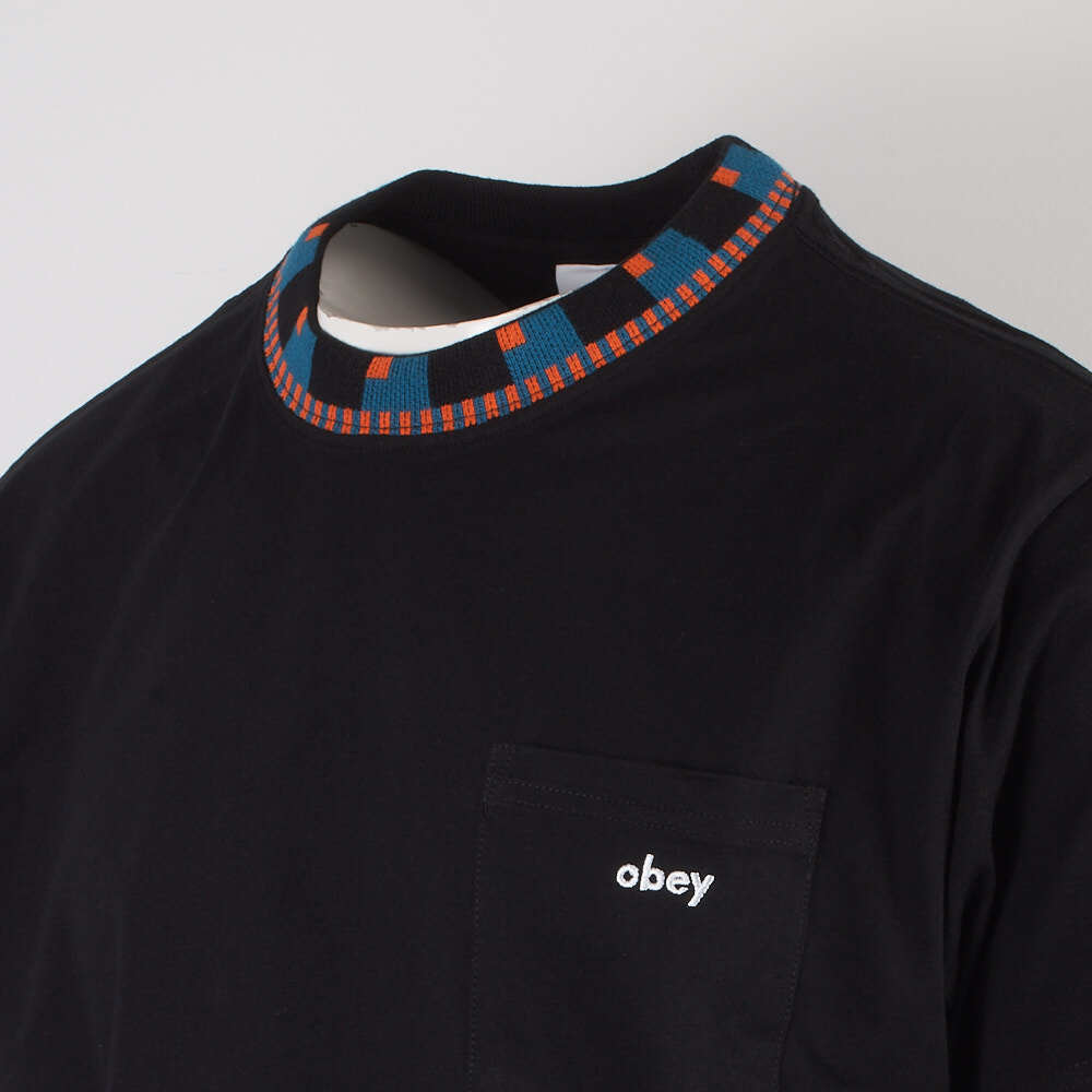 OBEY Men's Black Blue Orange Collar S/S T-Shirt