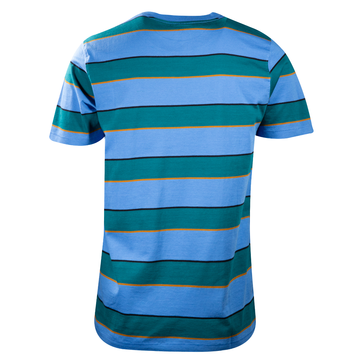 Volcom Men's Blue Green Gold Black Striped S/S T-Shirt (S14)