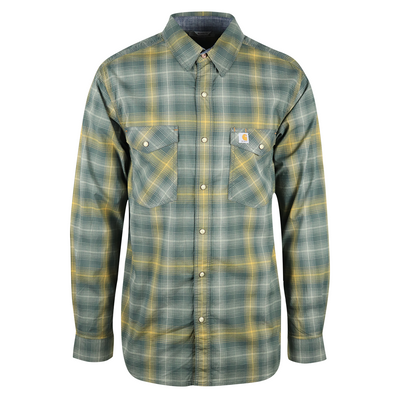 Carhartt Men's Sage Green Seafoam Gold Plaid Snap Front L/S Woven Shirt (S07)