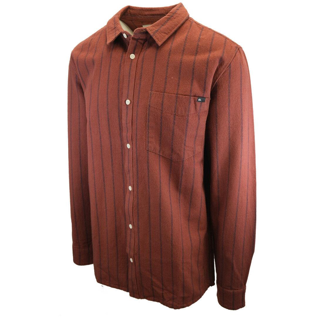 Quiksilver Men's Maroon Navy Striped L/S Flannel Shirt (S12)