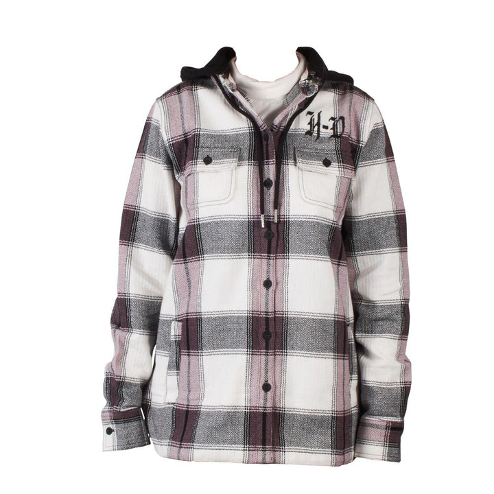 HD Branded Women's H-D Cream Purple Plaid Hooded L/S Shirt Jacket