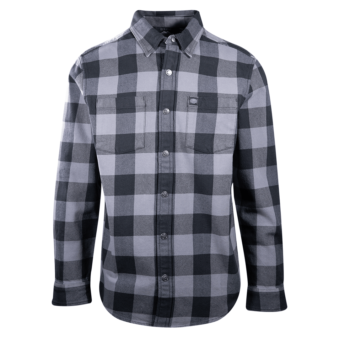 HD Branded Men's Blue Grey Black Plaid Snap On Button L/S Woven Shirt (S16)