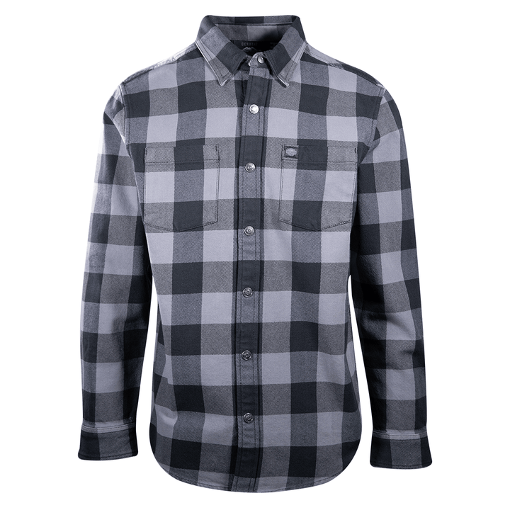 HD Branded Men's Blue Grey Black Plaid Snap On Button L/S Woven Shirt (S16)