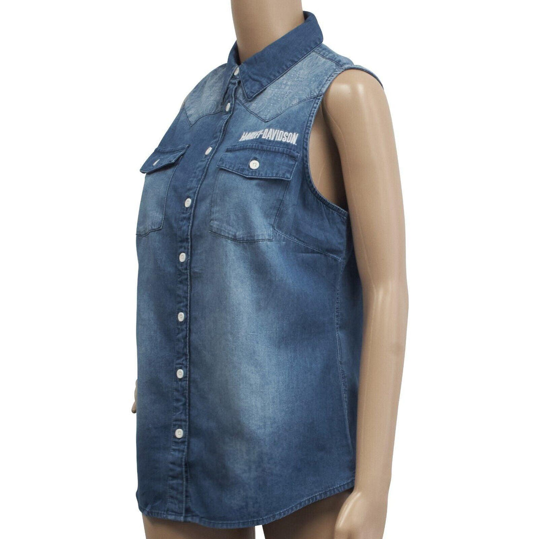HD Branded Women's Geometric Pattern Denim Sleeveless Vest