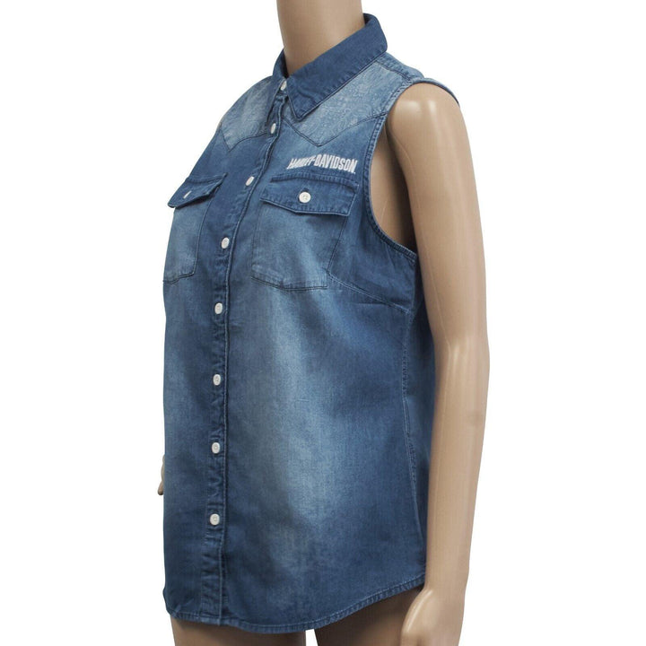 HD Branded Women's Geometric Pattern Denim Sleeveless Vest