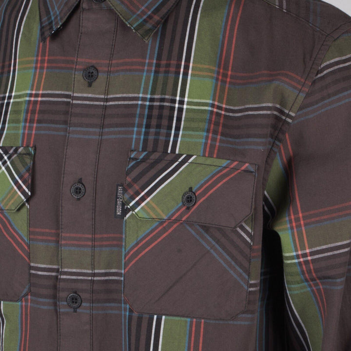 HD Branded Men's Stencil Plaid L/S Woven Shirt (S43)