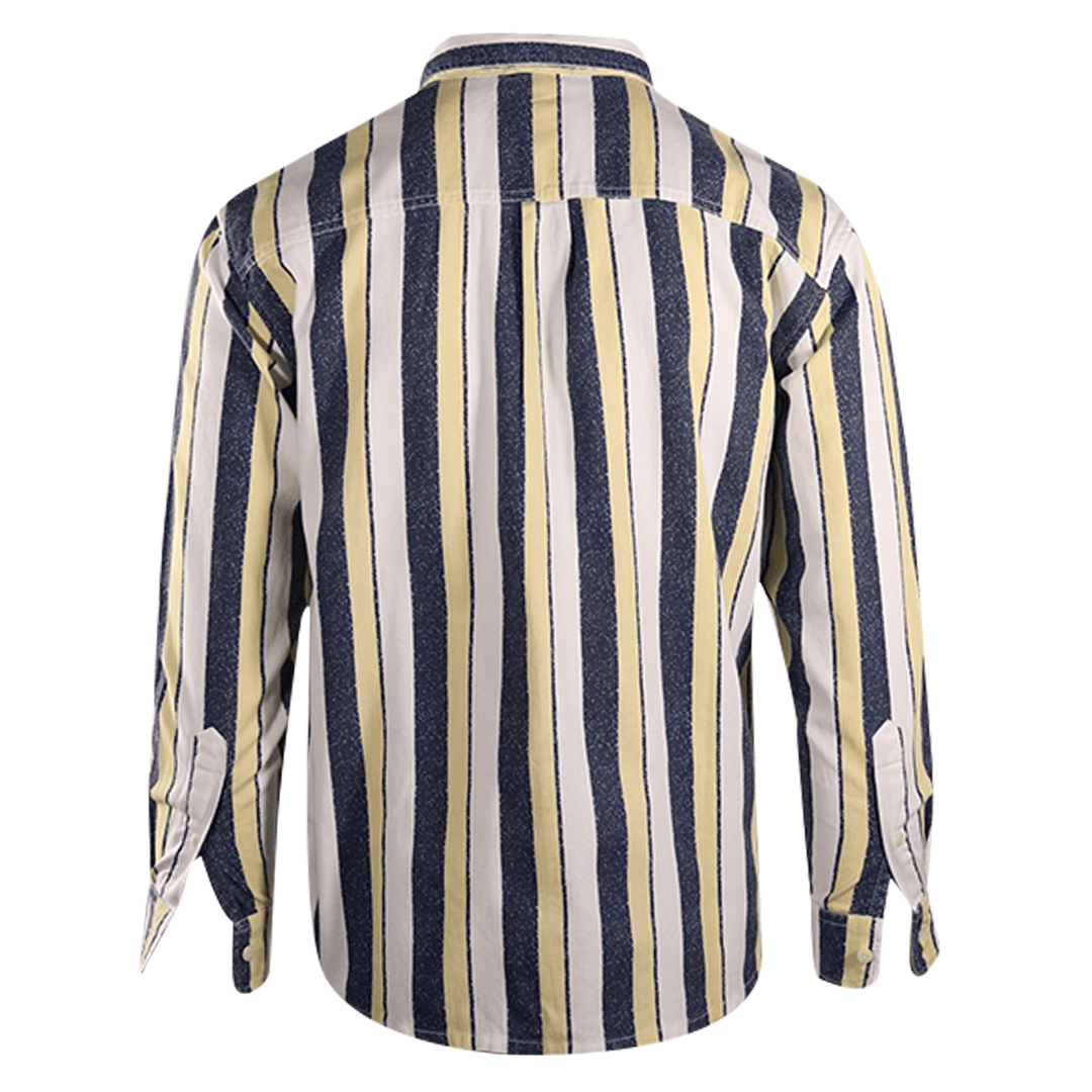 Quiksilver Men's Navy Yellow White Vertical Striped L/S Woven Shirt (S17)