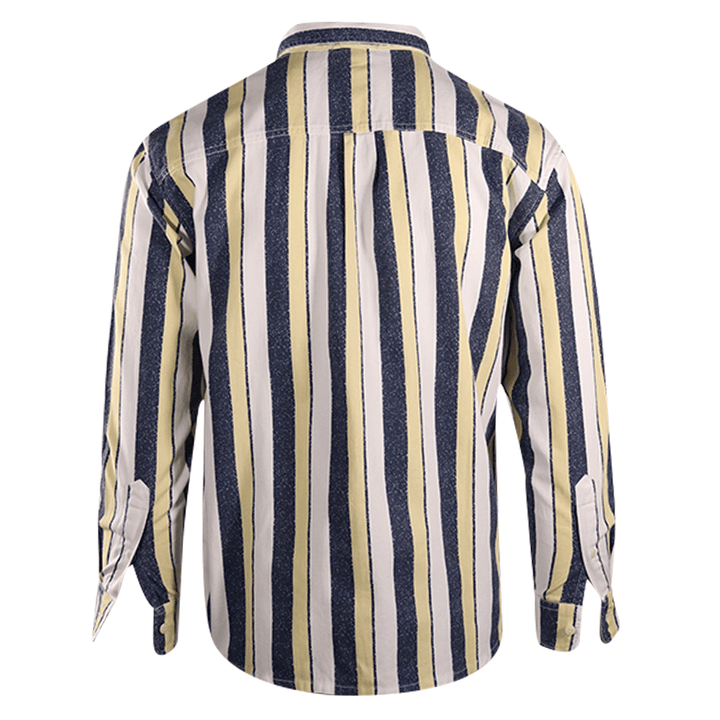 Quiksilver Men's Navy Yellow White Vertical Striped L/S Woven Shirt (S17)